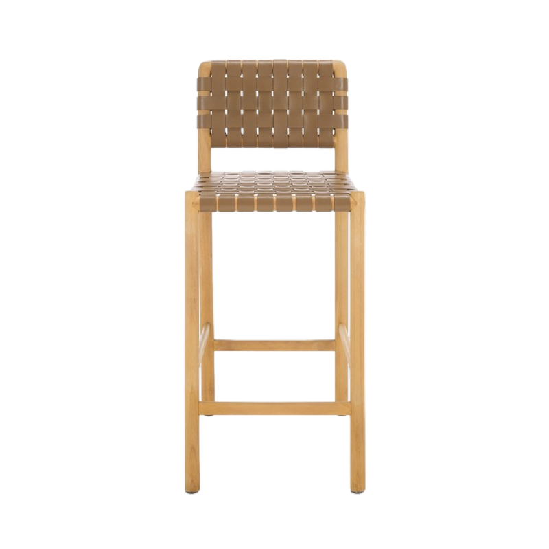 Archie Woven Leather Counter Stool - Dark Tan