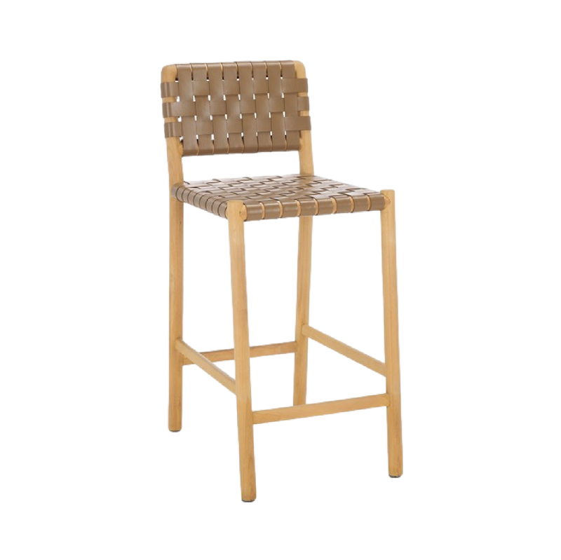 Archie Woven Leather Counter Stool - Dark Tan