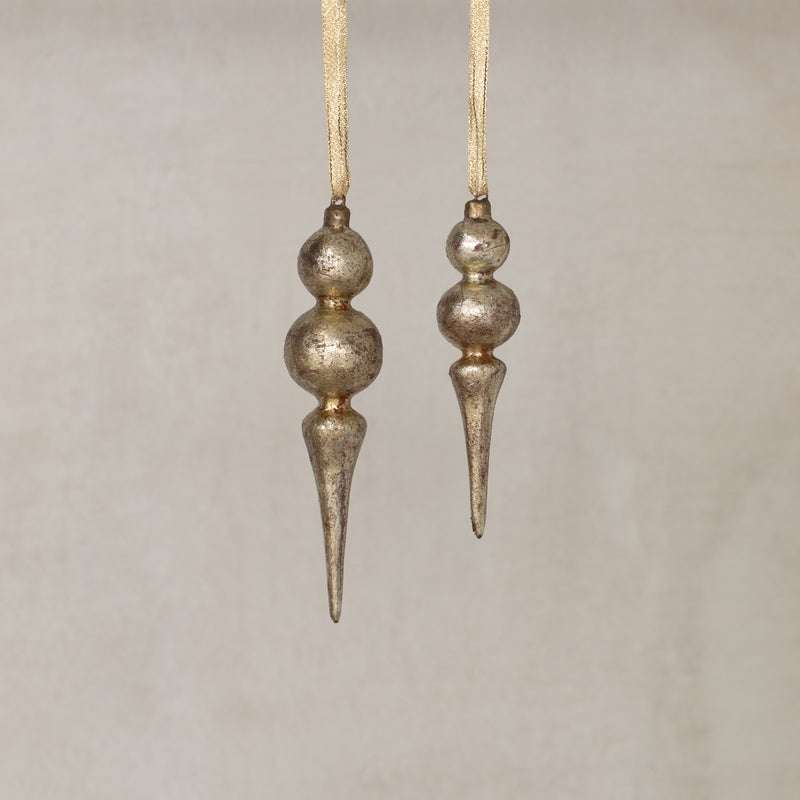 Golden Antique Spindle Ornaments - Set of 2