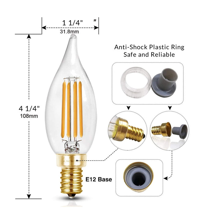 Candelabra Flame Tip Bulb 4 Watt LED Dimmable E12 2700K
