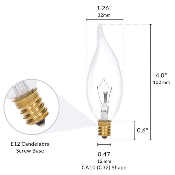 Candelabra Flame Tip Bulb 40 Watt Incandescent Dimmable E12 2700K