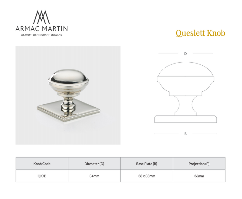 Queslett Knob with Square Backplate