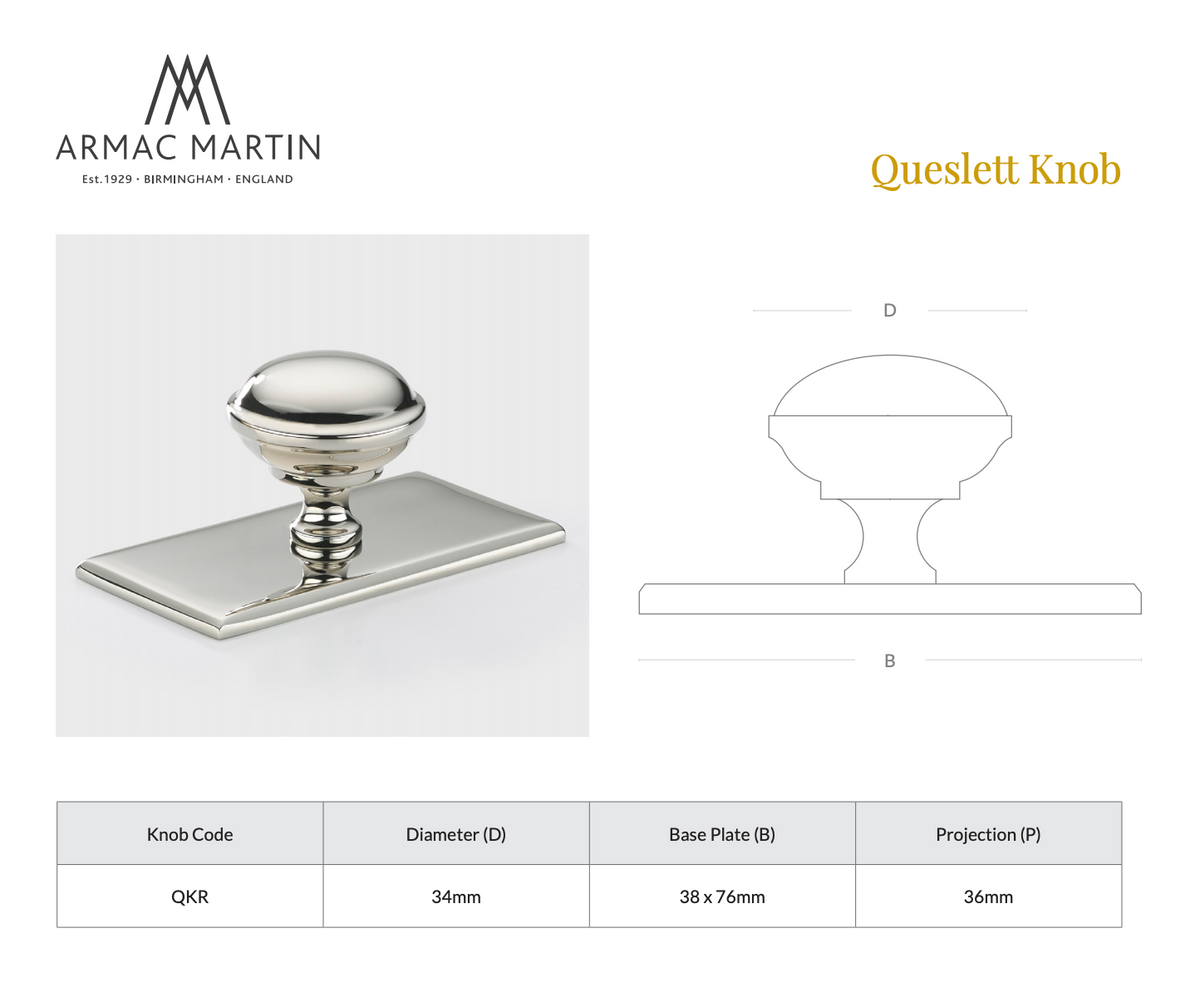 Queslett Knob with Rectangular Backplate